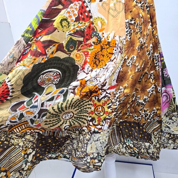 Vintage No Boundaries 90s Y2K Brown Green Floral Patchwork Strappy Sun Dress - Picture 4 of 7